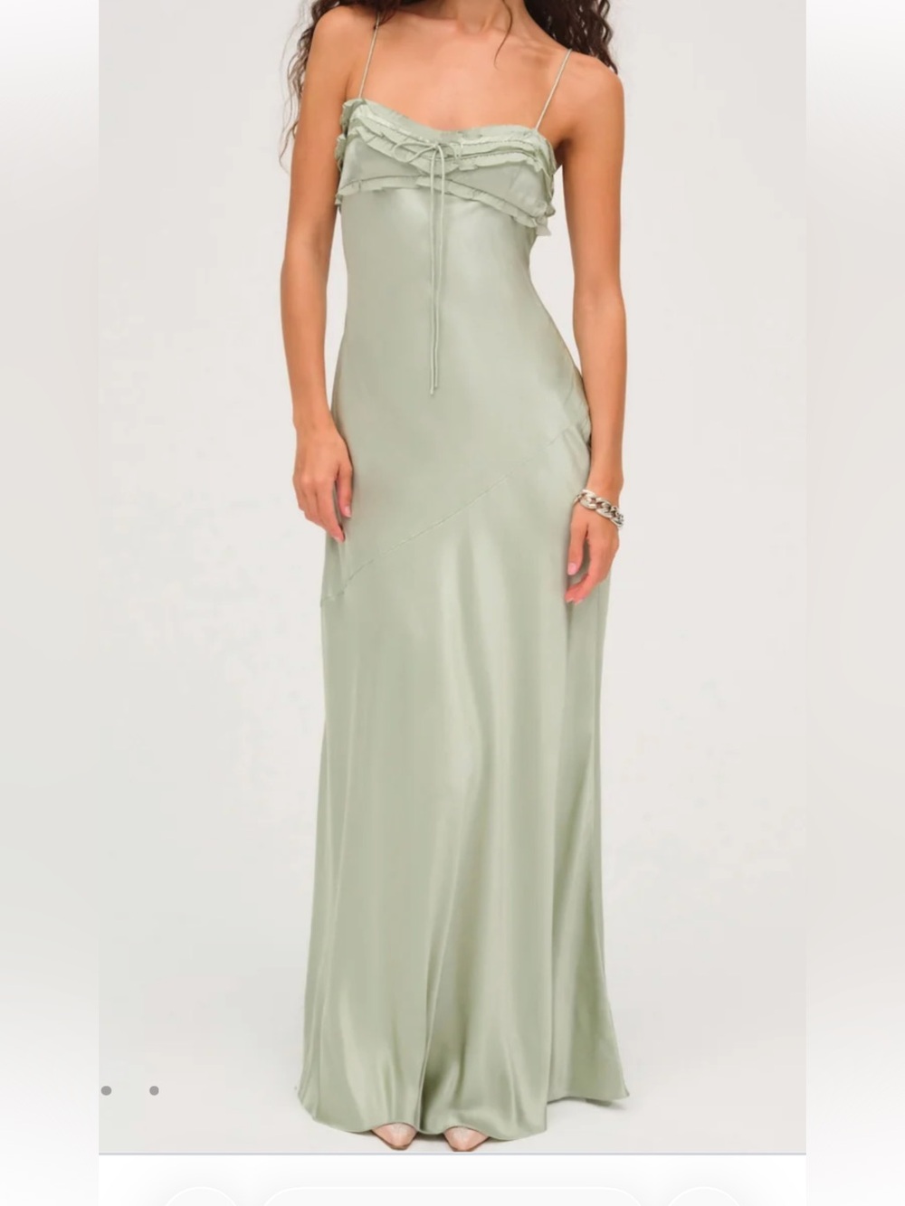 For love and lemons Satin Slip Maxi Dress in Sage Green